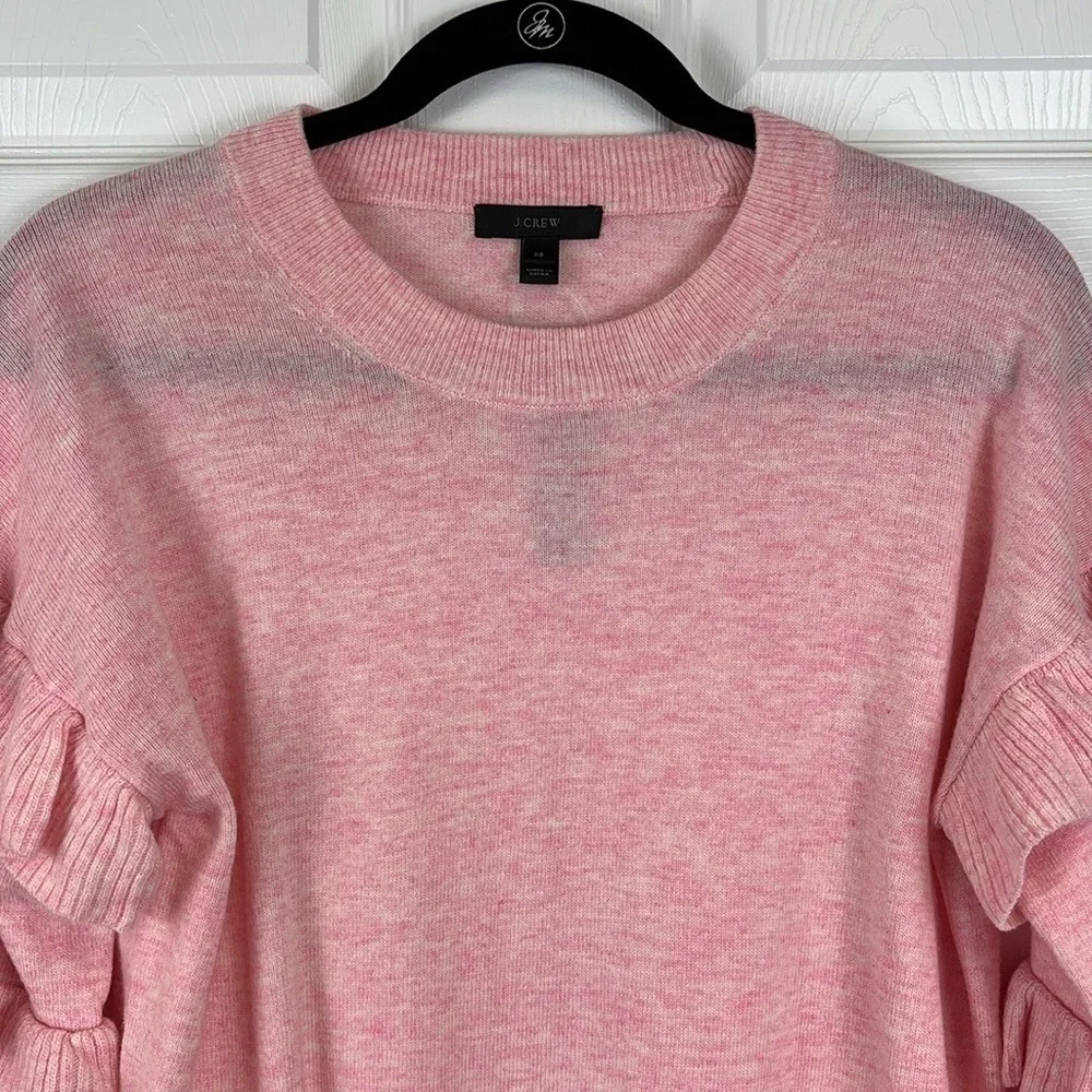 NWT J. Crew pink wool blend ruffled sleeve sweater sz xs